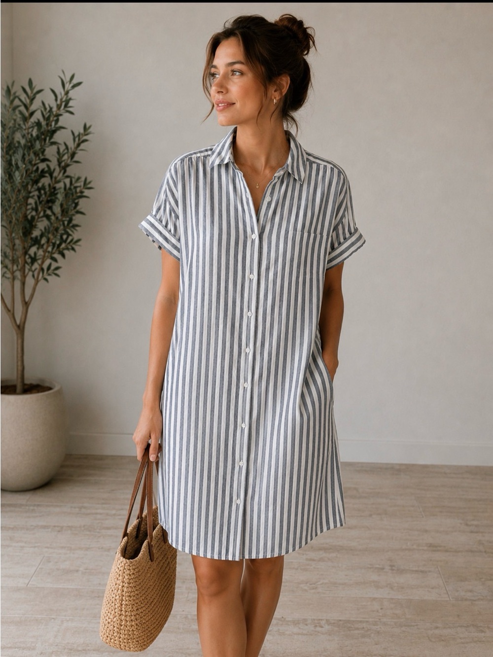 NWT Coastal Comfort Striped Button-Front Swim Cover-Up Dress in Blue and White